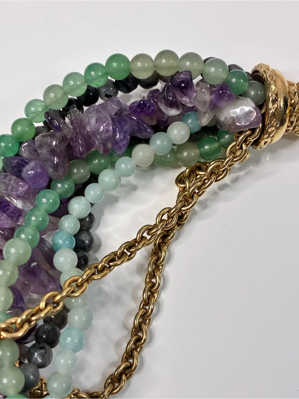 VTG CAROLEE LUX Multi-Strand Amethyst GR Aventurine  Necklace with Gold Accents